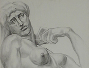 Student charcoal drawing of a sculpture of a reclining woman
