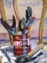 Painting of a still-life with tools