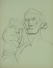 Student charcoal drawing of two heads